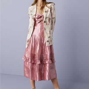 Rebecca Taylor Metallic Pink Midi Dress with Bows